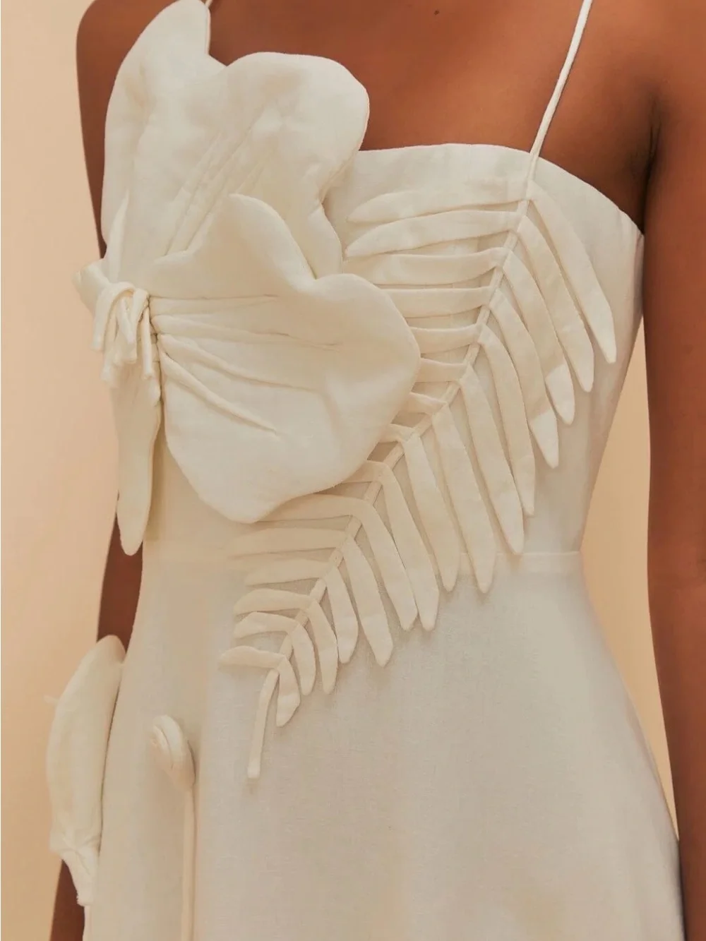 FARM Rio Cream Floral Appliqué Midi Dress with Spaghetti Straps NWT - Picture 2 of 12